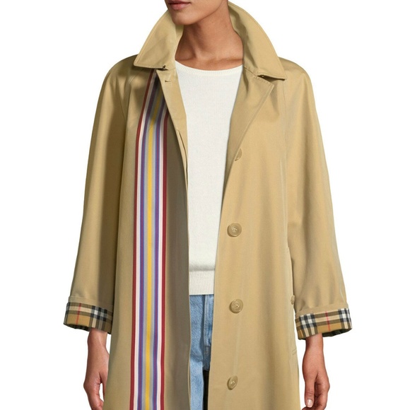 NWT Burberry Striped beige Trench coat sz 2